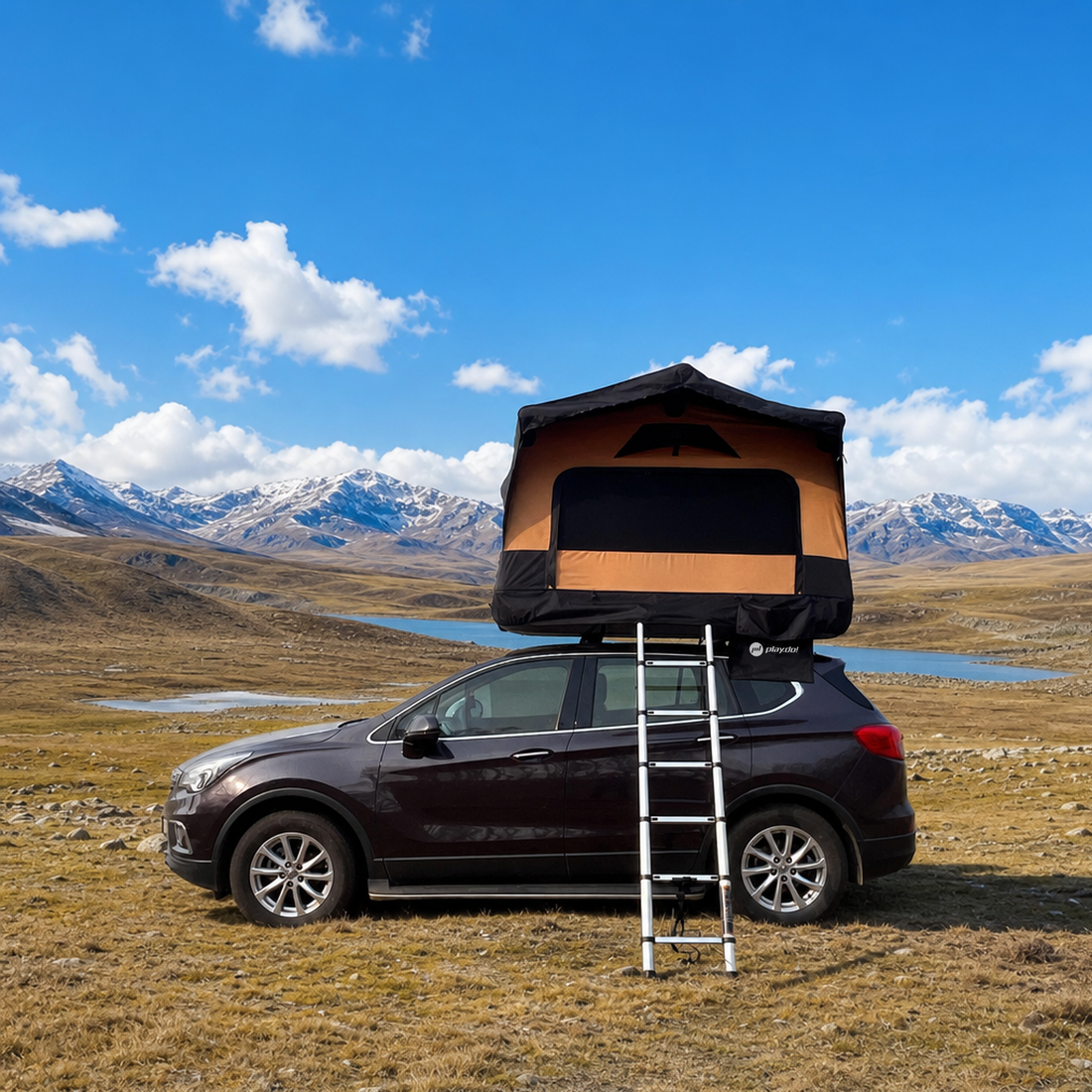 Play.do! Skiff inflatable roof top tent pitched on a vehicle roof